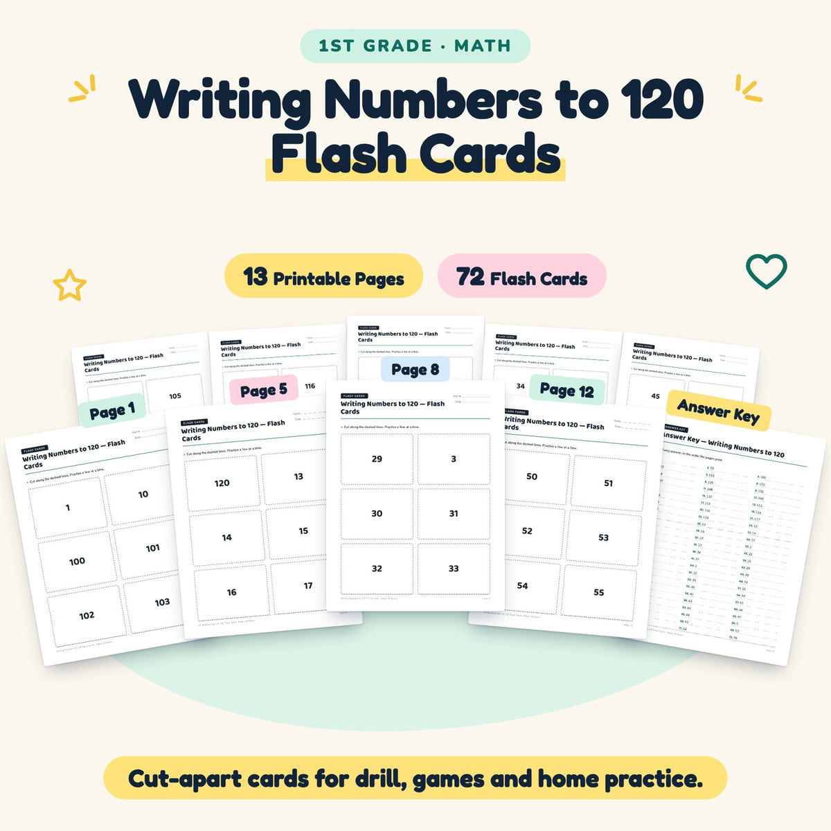 Writing Numbers to 120 Flash Cards | 1st Grade (40 Cards) — cover