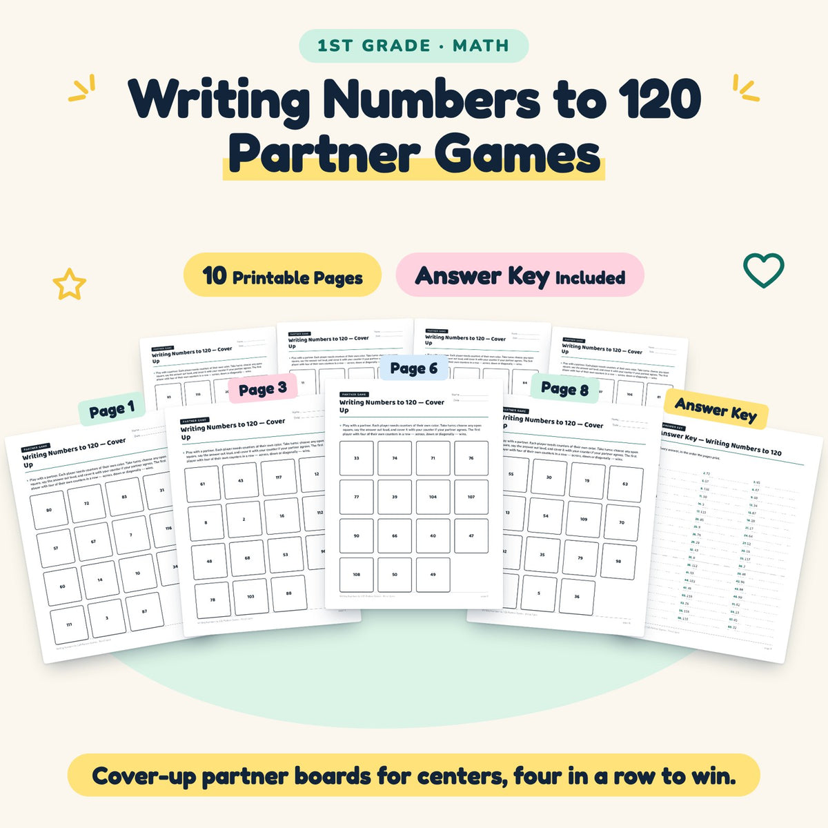 Writing Numbers to 120 Partner Games | 1st Grade (4 Pages) — cover