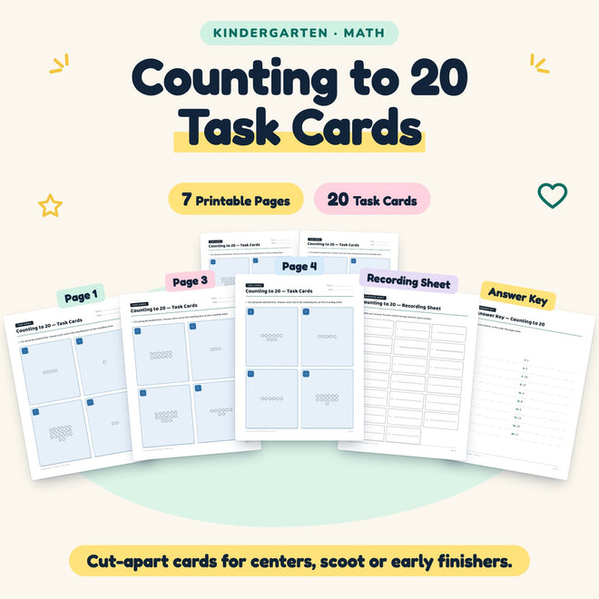 Counting to 20 Task Cards | Kindergarten Math (20 Cards) — cover