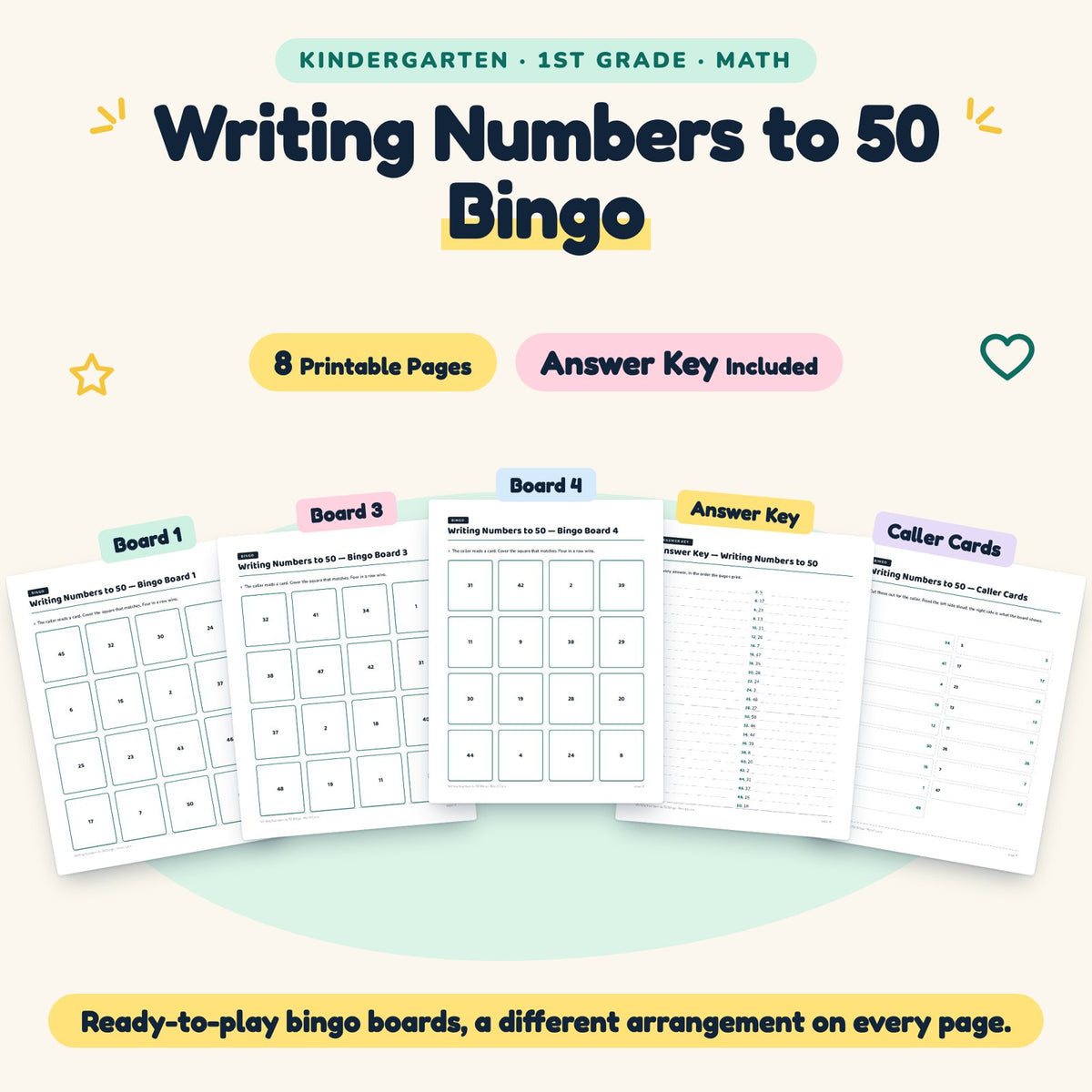 Writing Numbers to 50 Bingo | K–1st Grade (8 Pages) — cover