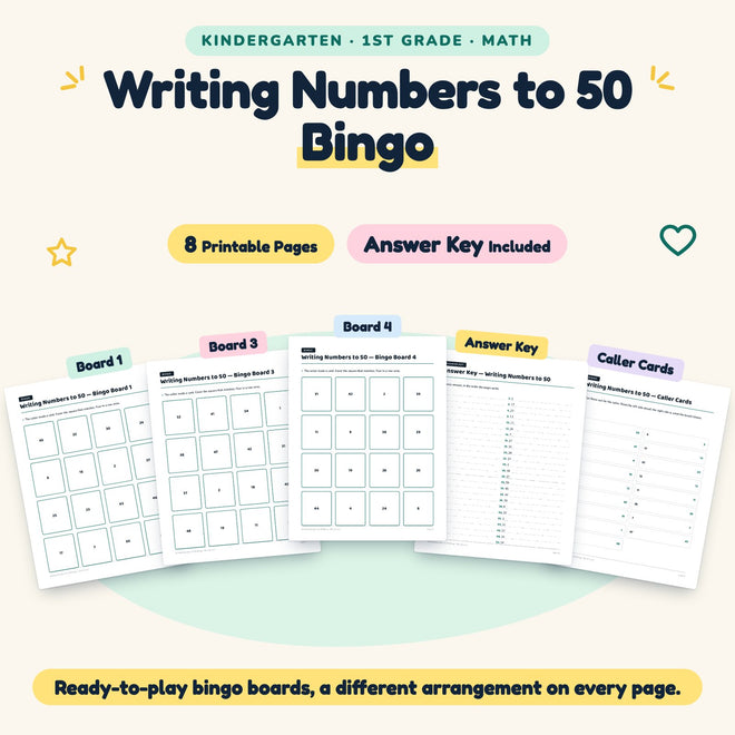 Writing Numbers to 50 Bingo | K–1st Grade (8 Pages) — cover