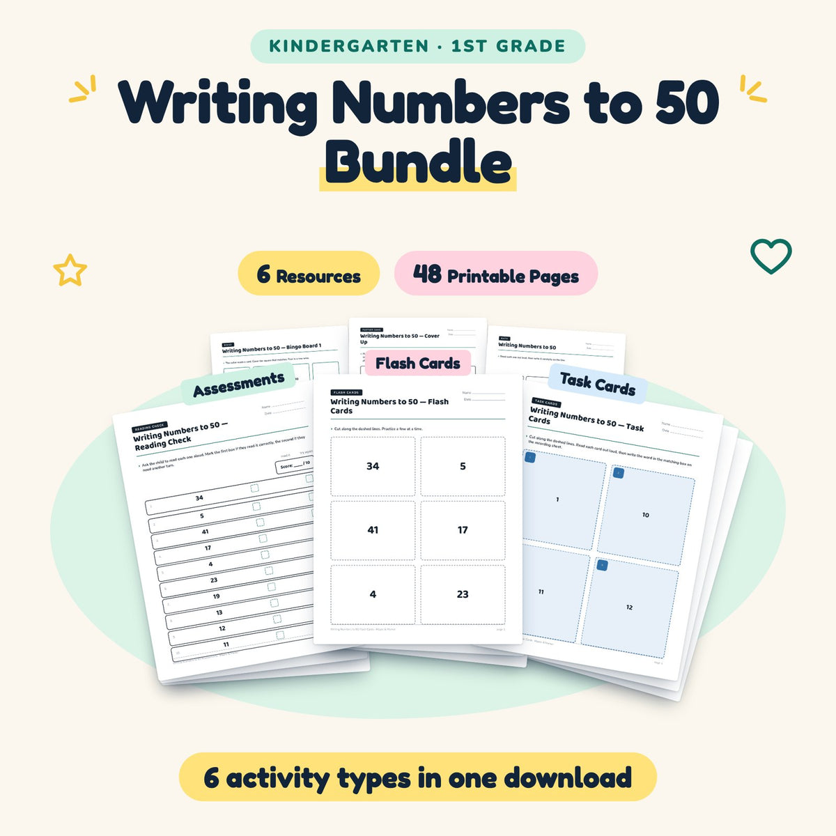 Writing Numbers to 50 Bundle | K–1st Grade (6 Resources) — cover