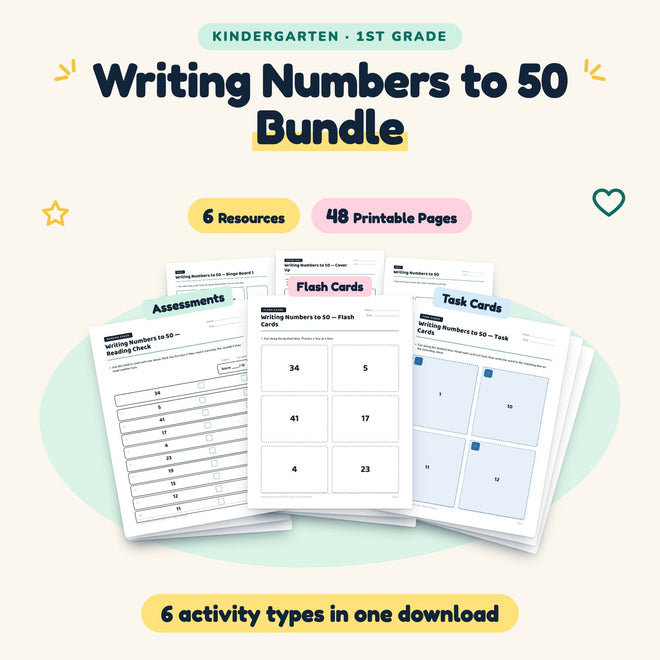 Writing Numbers to 50 Bundle | K–1st Grade (6 Resources) — cover