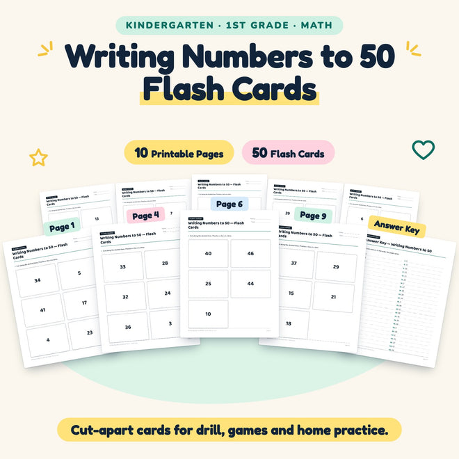 Writing Numbers to 50 Flash Cards | K–1st Grade (50 Cards) — cover