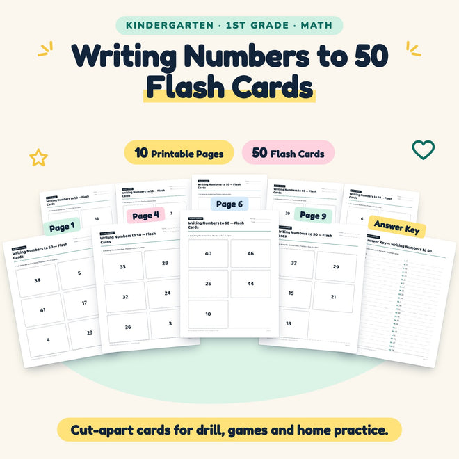 Writing Numbers to 50 Flash Cards | K–1st Grade (50 Cards) — cover