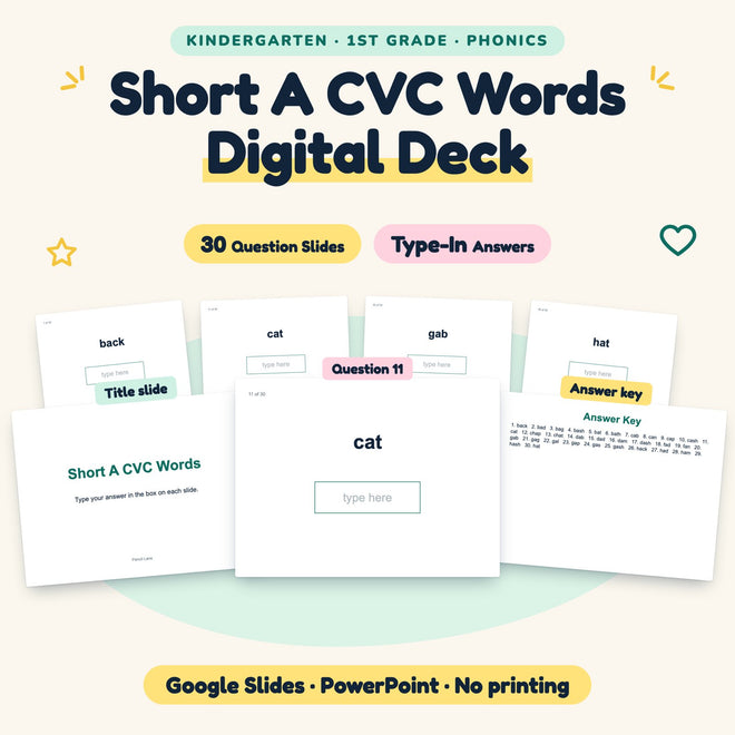 Short A CVC Words Digital Activity | K–1st Grade — cover