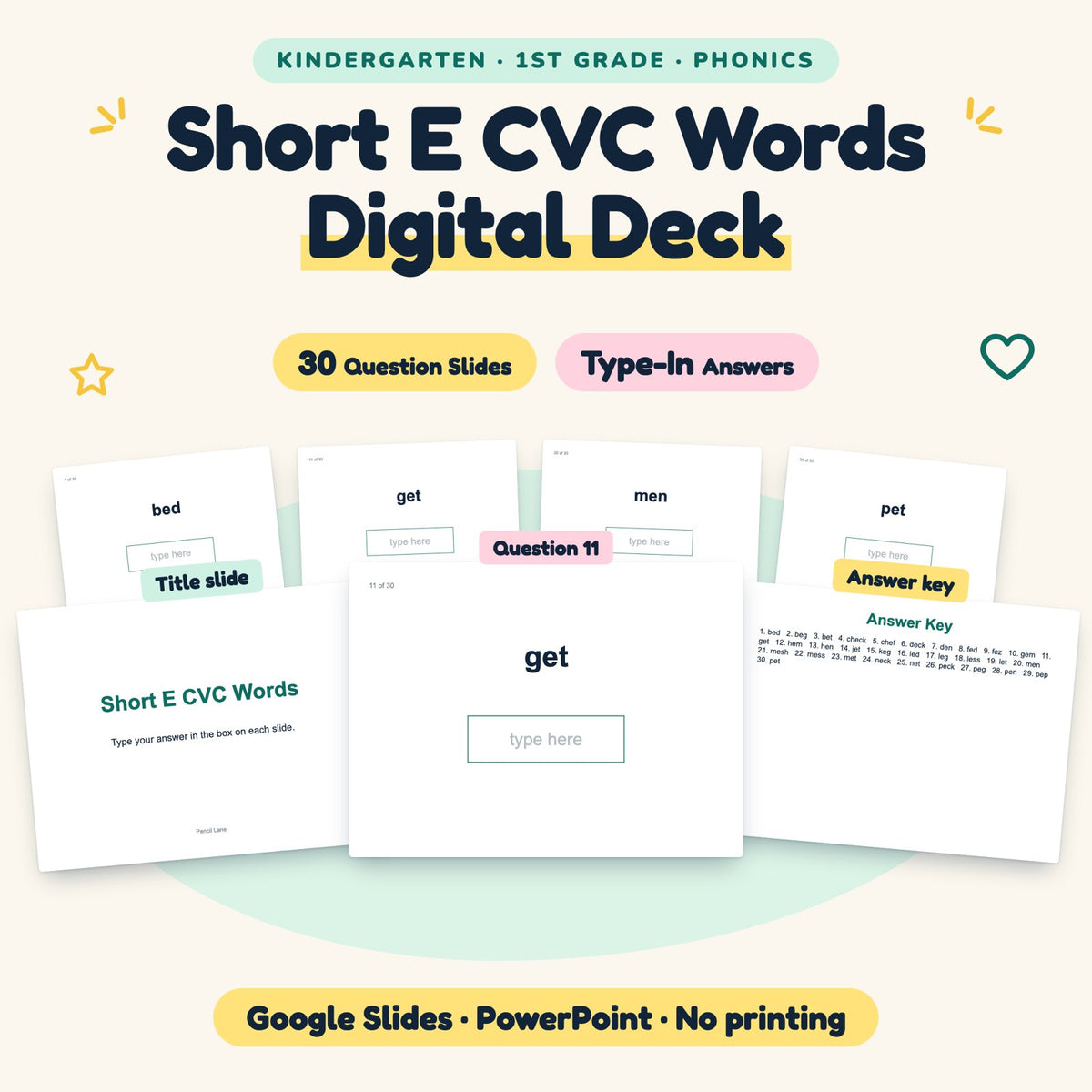 Short E CVC Words Digital Activity | K–1st Grade — cover