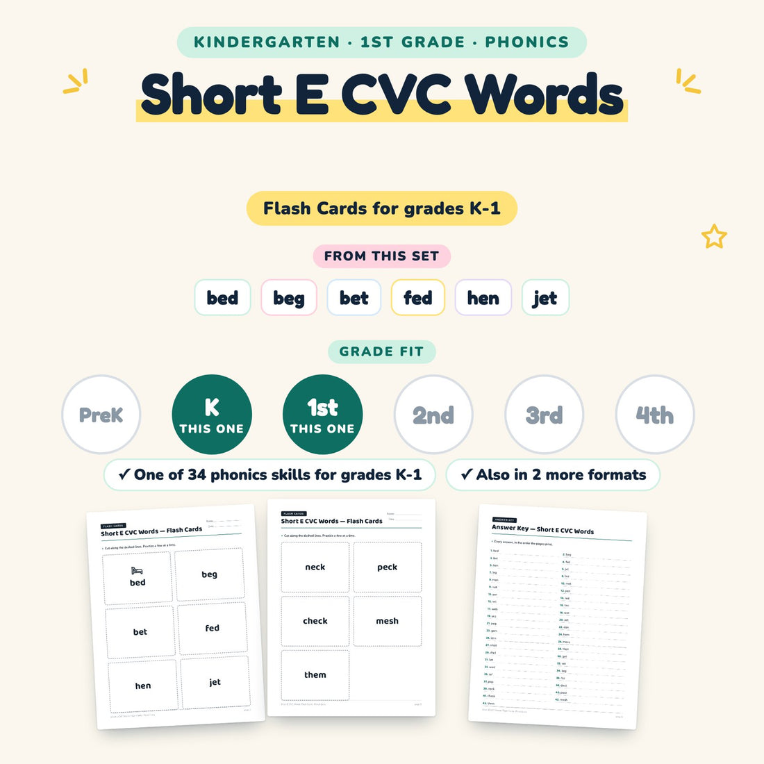 Short E CVC Words: skill and grade fit