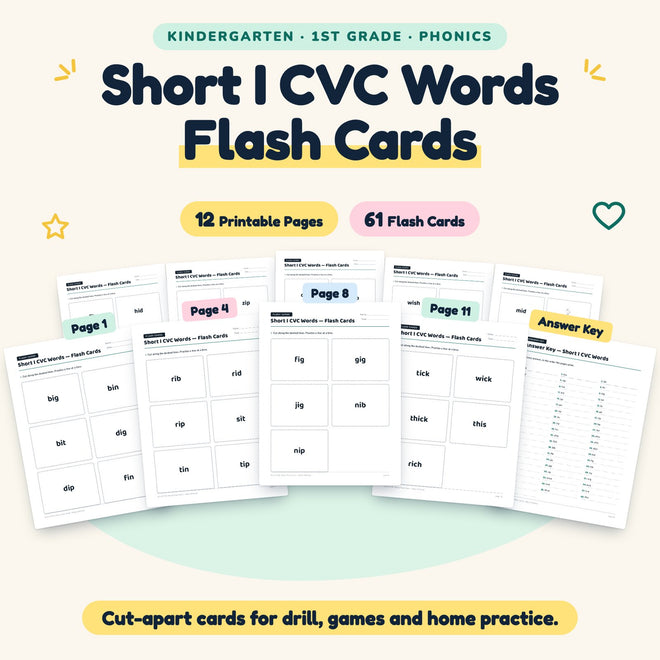 Short I CVC Words Flash Cards | K–1st Grade (37 Cards) — cover
