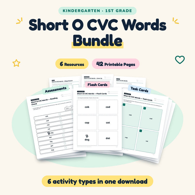 Short O CVC Words Bundle | K–1st Grade Phonics (6 Resources) — cover