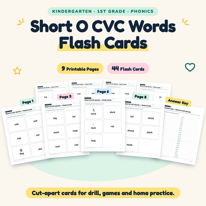 Short O CVC Words Flash Cards | K–1st Grade (33 Cards) — cover
