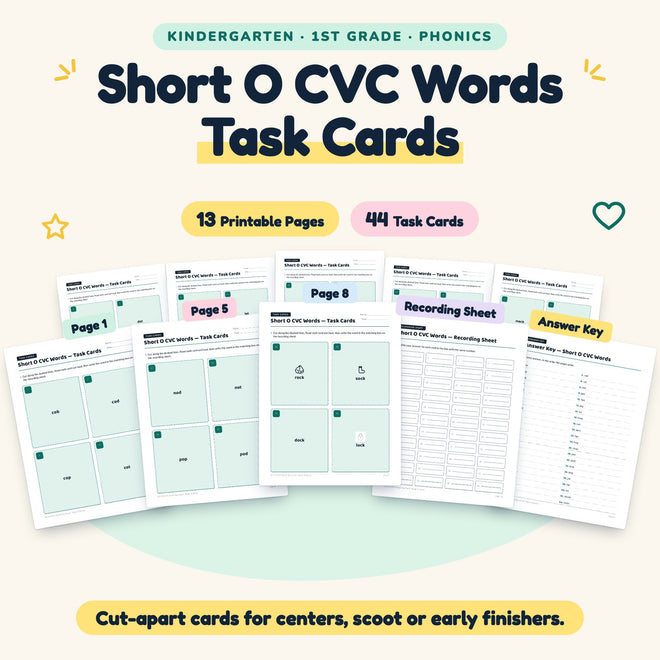 Short O CVC Words Task Cards | K–1st Grade (33 Cards) — cover