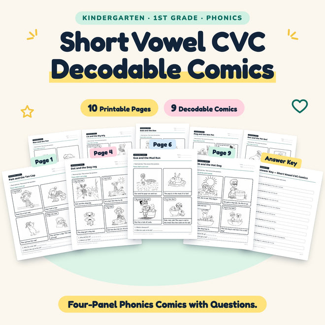 9 Short Vowel CVC Decodable Comics — cover
