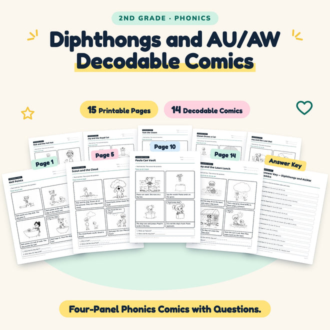 14 Diphthongs and AU/AW Decodable Comics — cover