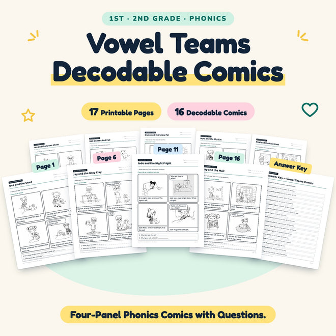 16 Vowel Teams Decodable Comics — cover