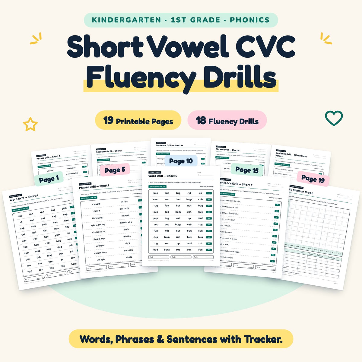 18 Short Vowel CVC Fluency Drills — cover