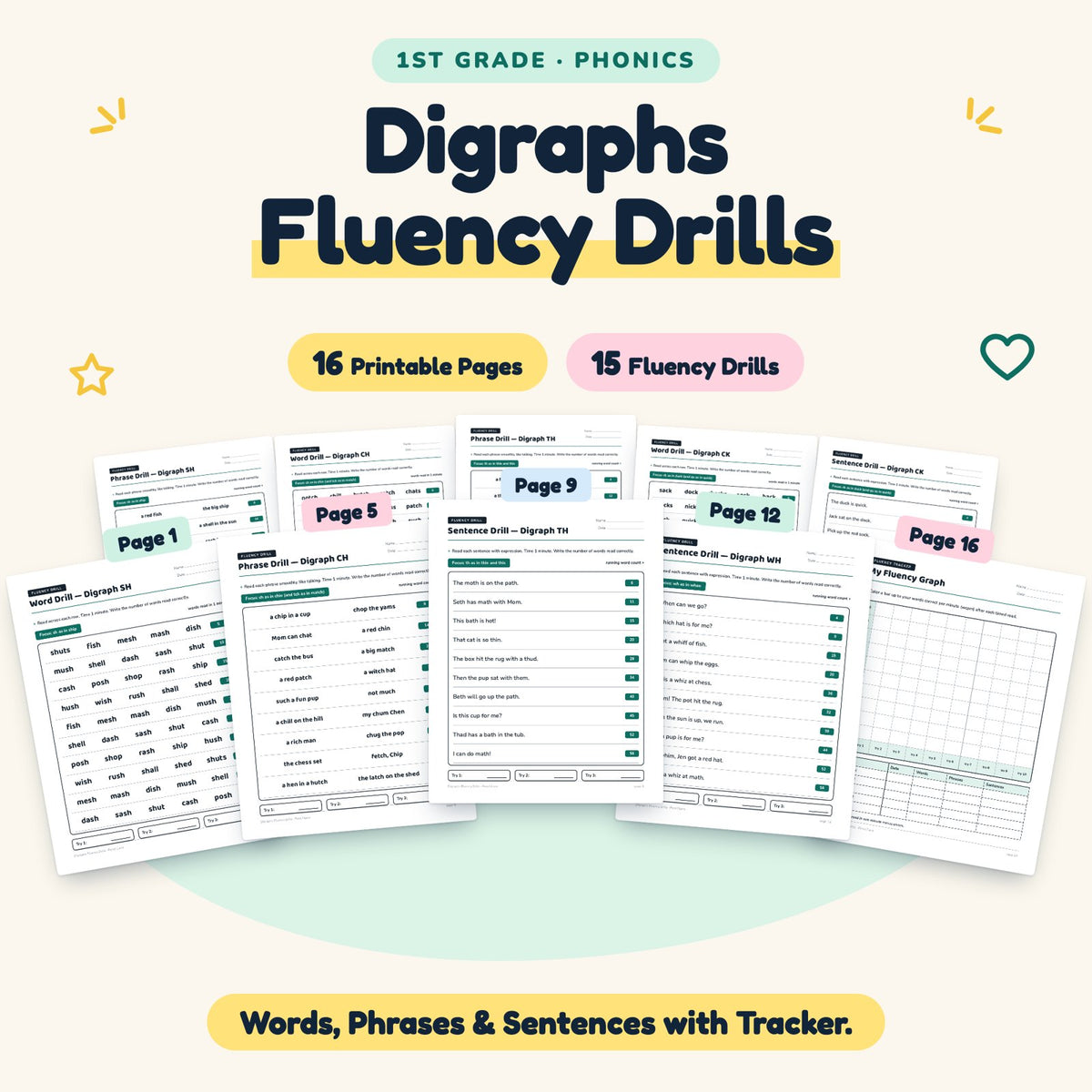 15 Digraphs Fluency Drills — cover