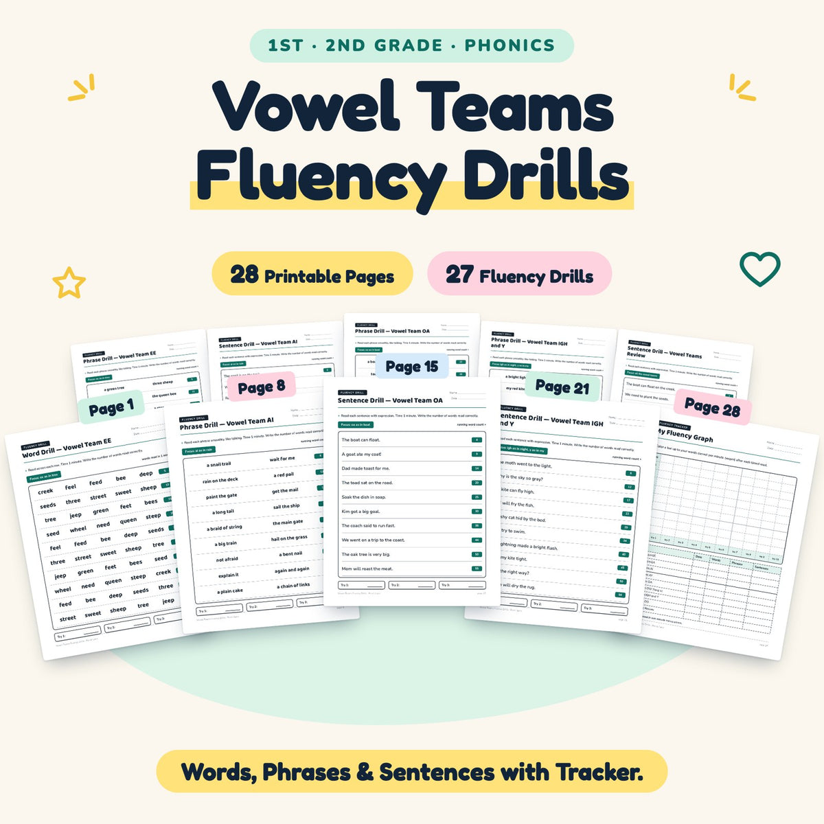 27 Vowel Teams Fluency Drills — cover