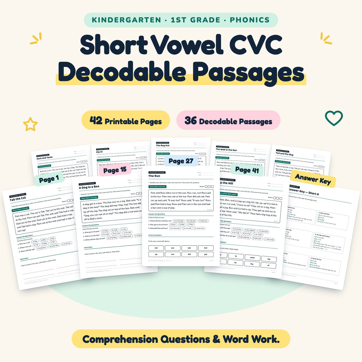 36 Short Vowel CVC Decodable Passages — cover