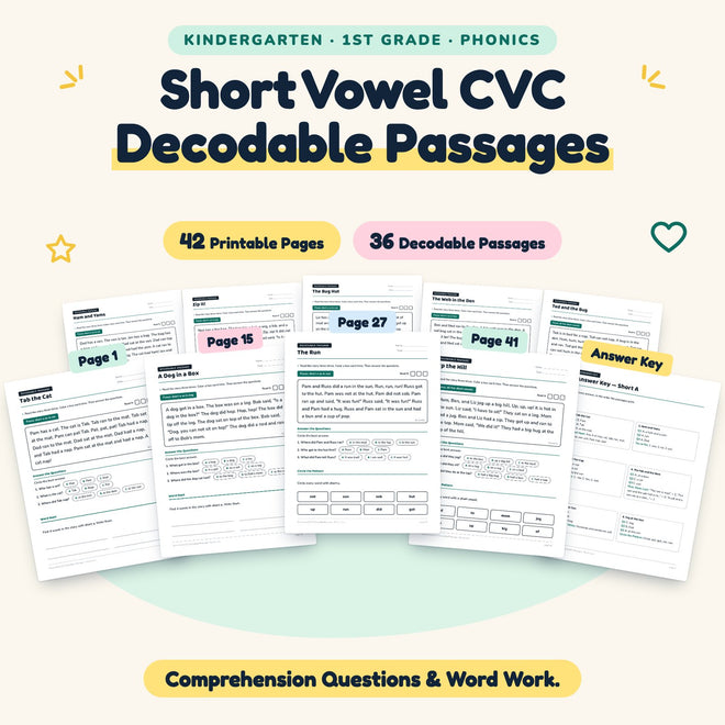 36 Short Vowel CVC Decodable Passages — cover