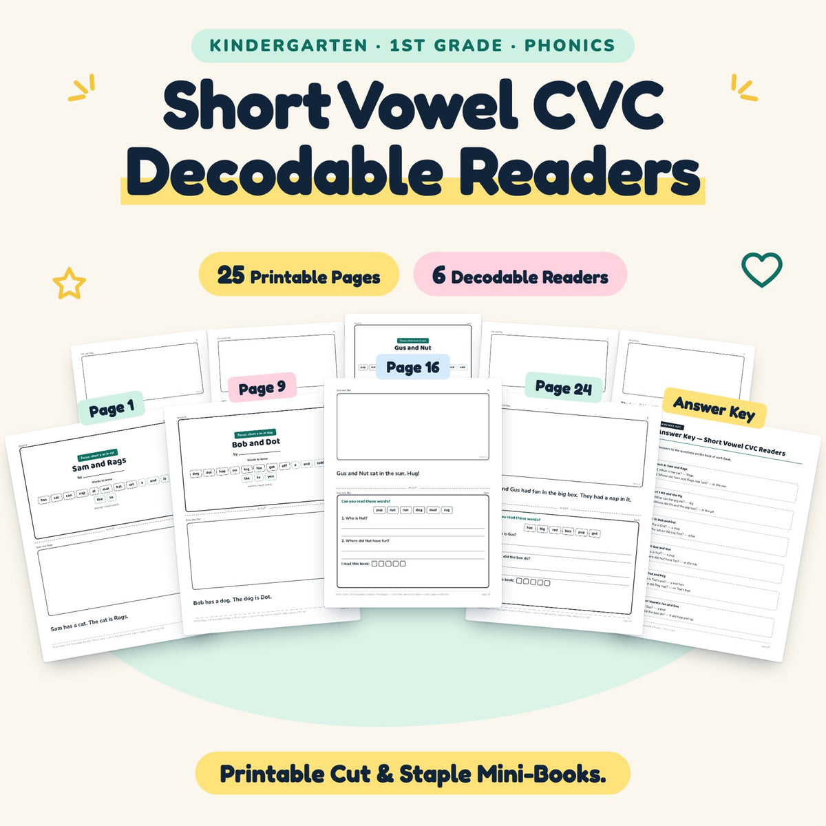 6 Short Vowel CVC Decodable Readers — cover