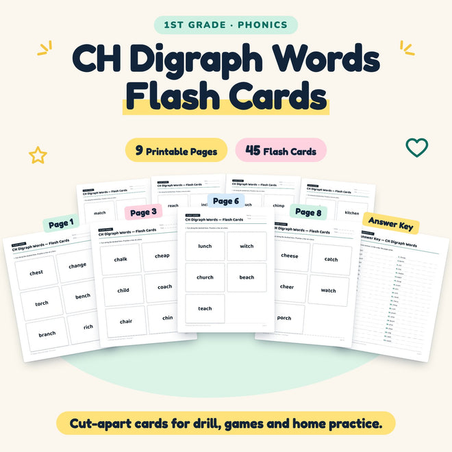 CH Digraph Words Flash Cards | 1st Grade Phonics (14 Cards) — cover