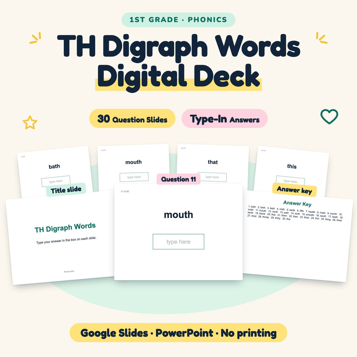 TH Digraph Words Digital Activity | Google Slides, 1st Grade — cover