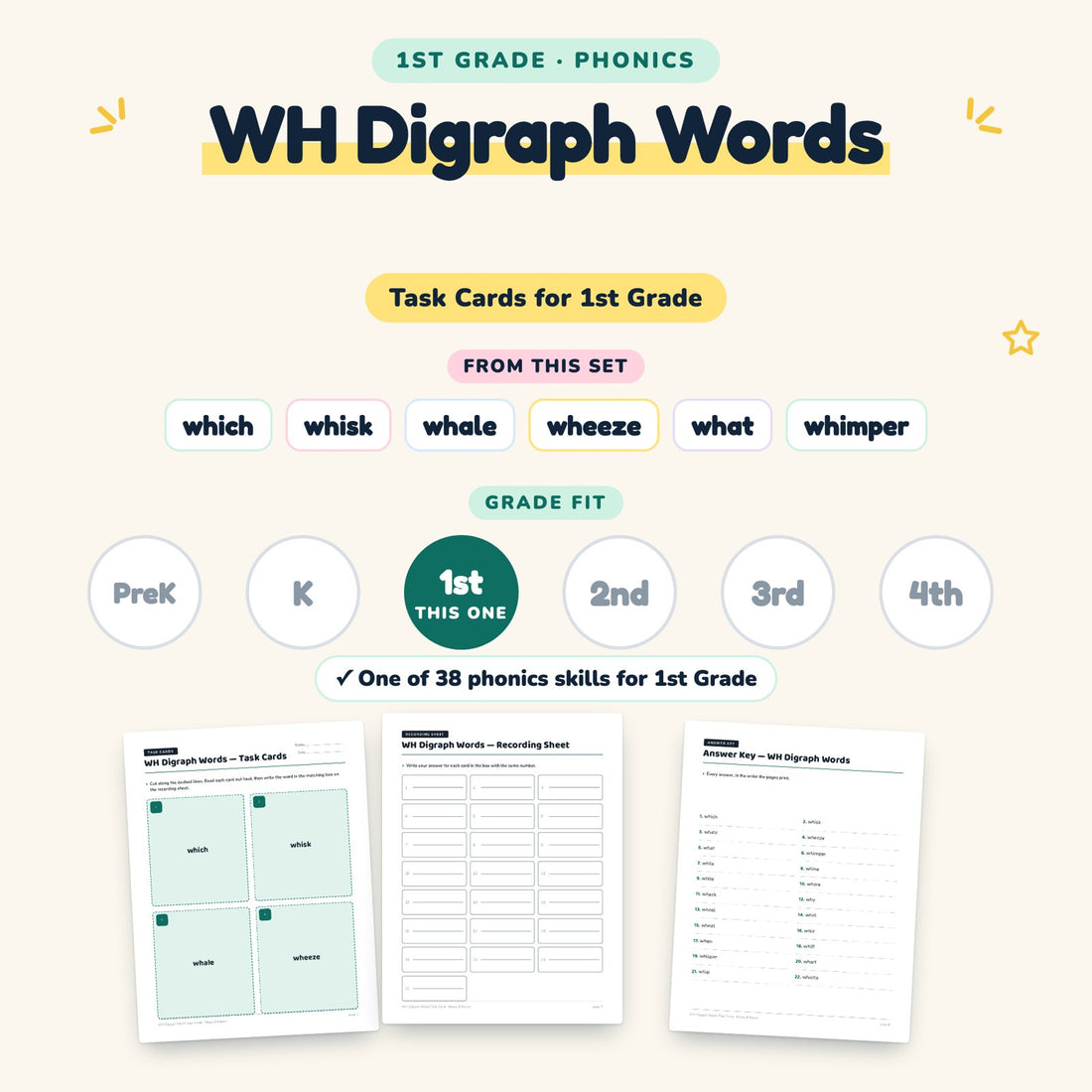 WH Digraph Words: skill and grade fit