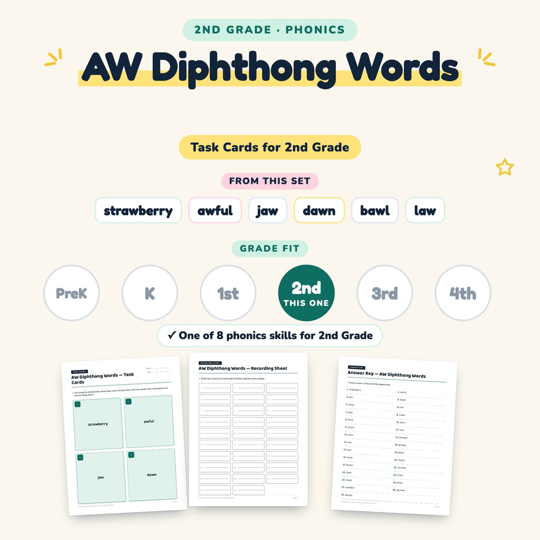 AW Diphthong Words: skill and grade fit