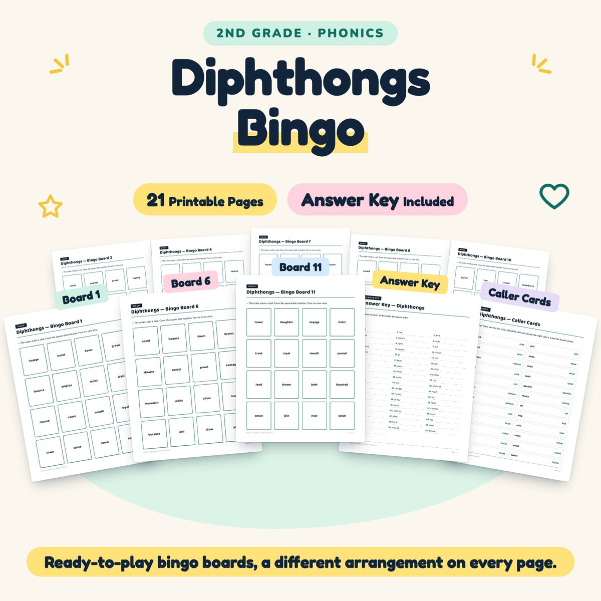 Diphthongs Bingo | 2nd Grade Phonics (8 Pages) — cover