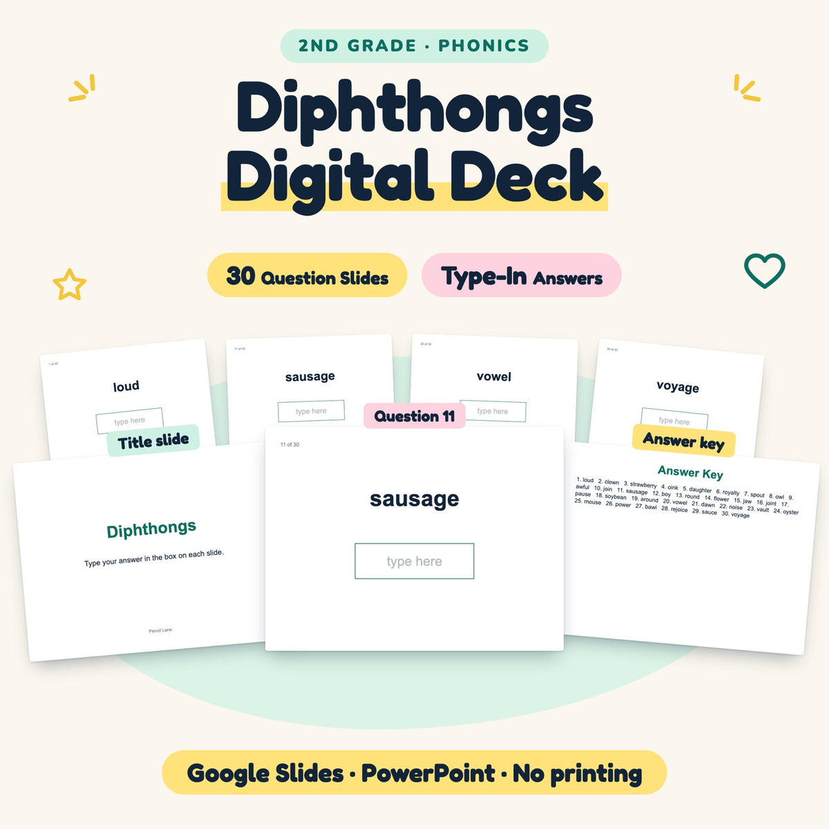 Diphthongs Digital Activity | Google Slides, 2nd Grade — cover