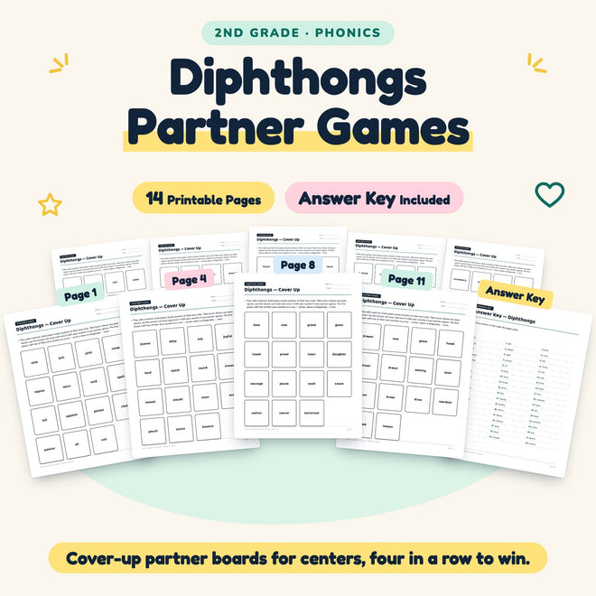 Diphthongs Partner Games | 2nd Grade Phonics (5 Pages) — cover