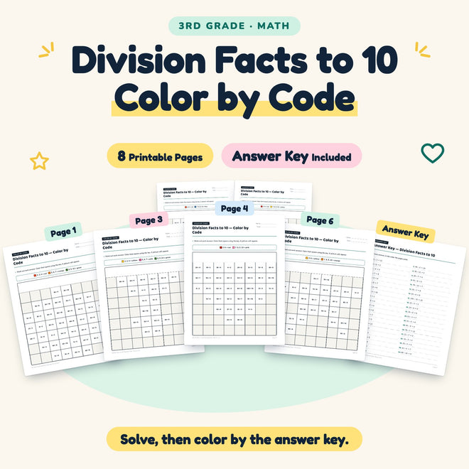 Division Facts to 10 Color by Code | 3rd Grade (8 Pages) — cover