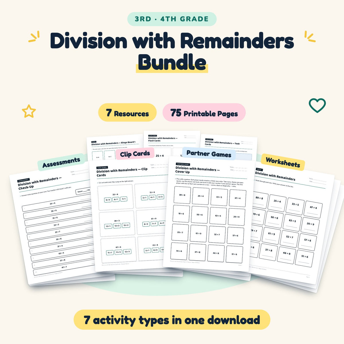Division with Remainders Bundle | 3rd–4th Grade Math — cover