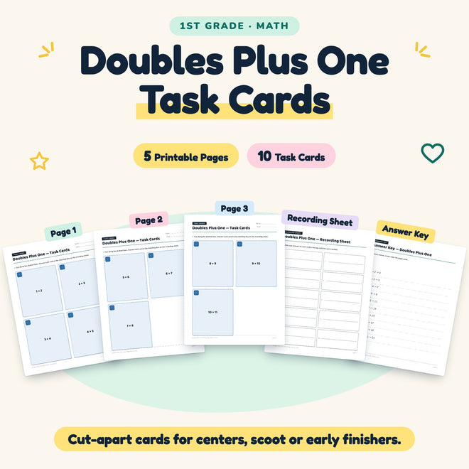 Doubles Plus One Task Cards | 1st Grade Math (10 Cards) — cover