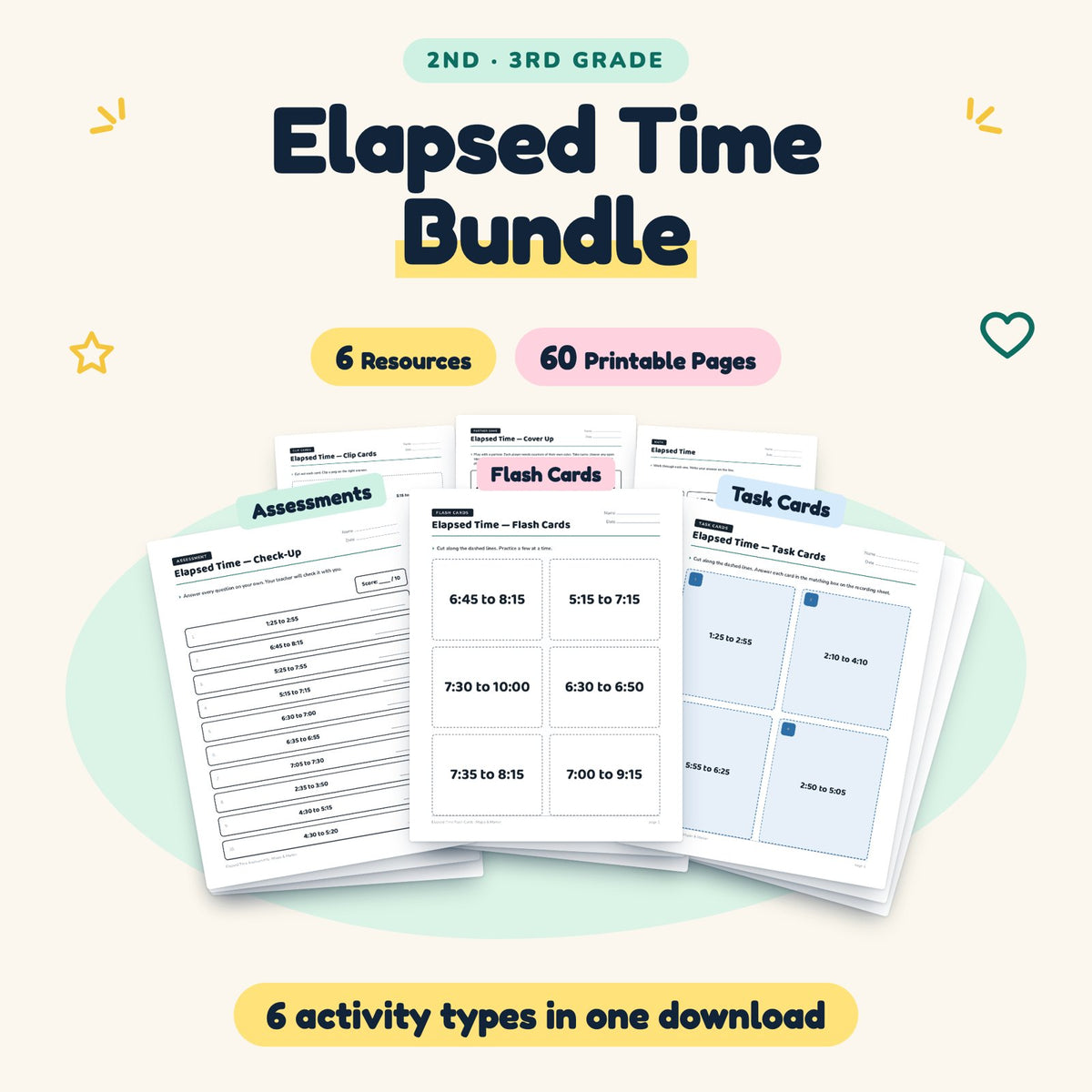 Elapsed Time Bundle | 2nd–3rd Grade (6 Resources, 59 Pages) — cover