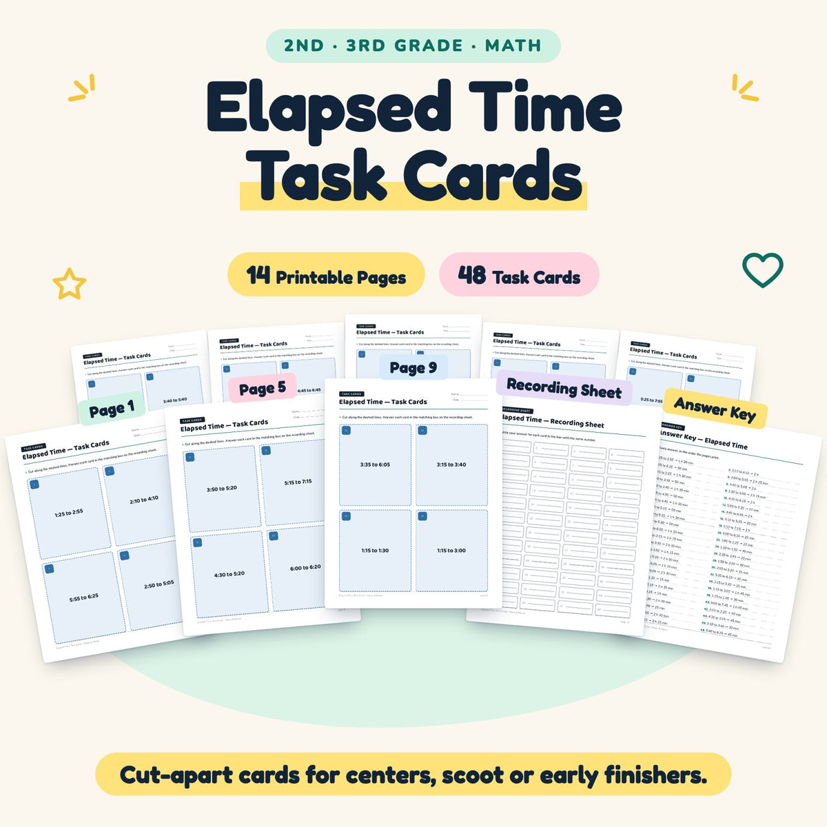 Elapsed Time Task Cards | 2nd–3rd Grade Math (48 Cards) — cover