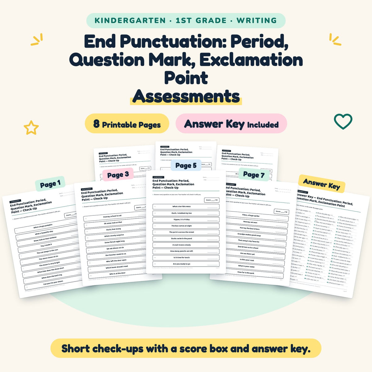 End Punctuation Assessments | K–1st Grade Grammar (5 Pages) — cover