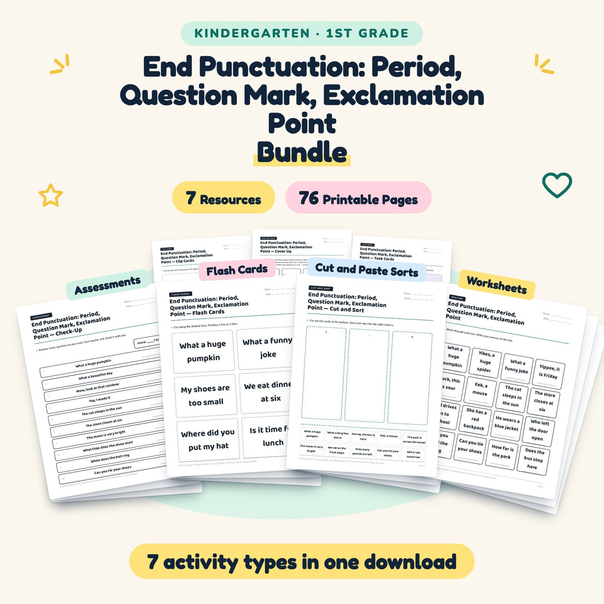 End Punctuation Bundle | K–1st Grade (7 Resources, 43 Pages) — cover