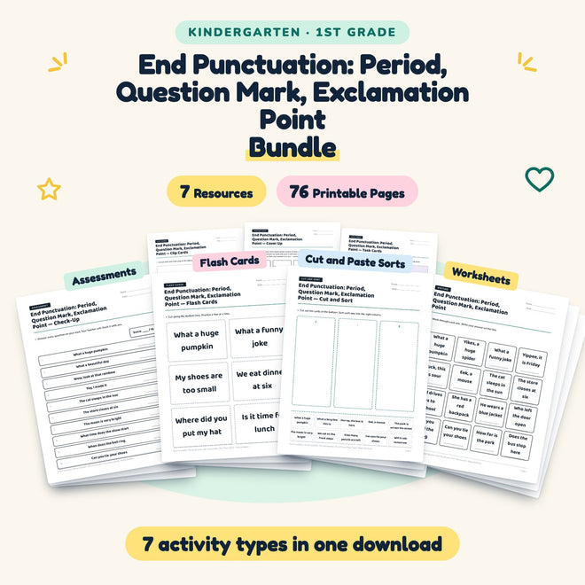 End Punctuation Bundle | K–1st Grade (7 Resources, 43 Pages) — cover