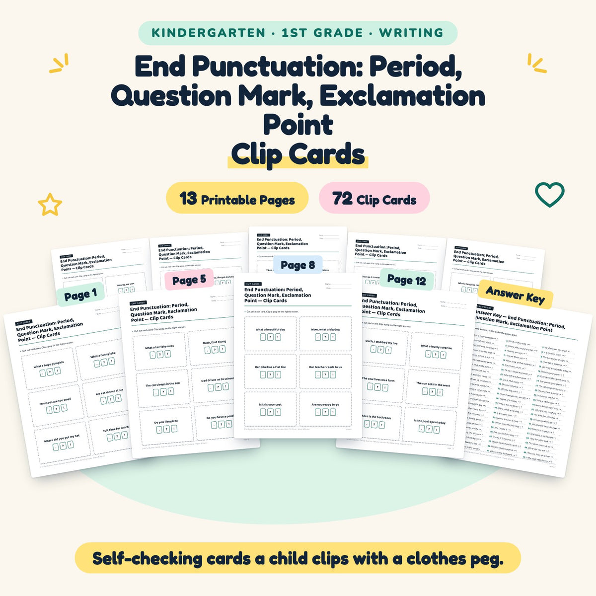 End Punctuation Clip Cards | K–1st Grade Grammar (34 Cards) — cover