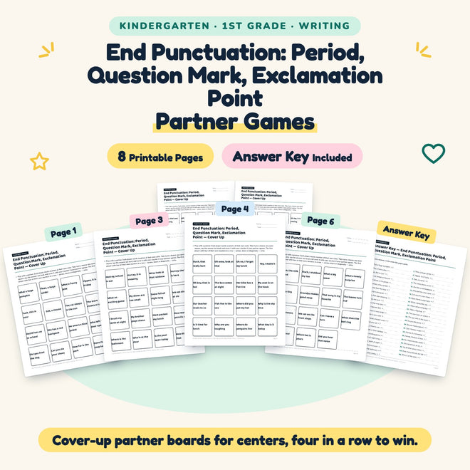 End Punctuation Partner Games | K–1st Grade (4 Pages) — cover