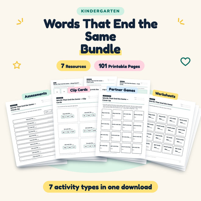 Words That End the Same Bundle | Kindergarten (7 Resources) — cover