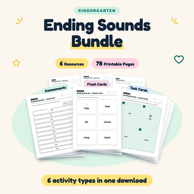 Ending Sounds Bundle | Kindergarten (6 Resources, 75 Pages) — cover