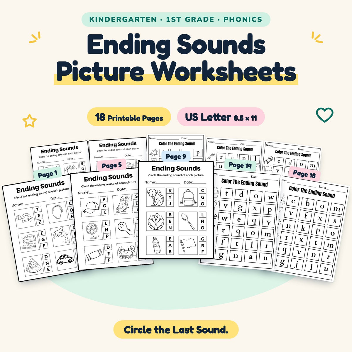 Ending Sounds Picture Worksheets — cover