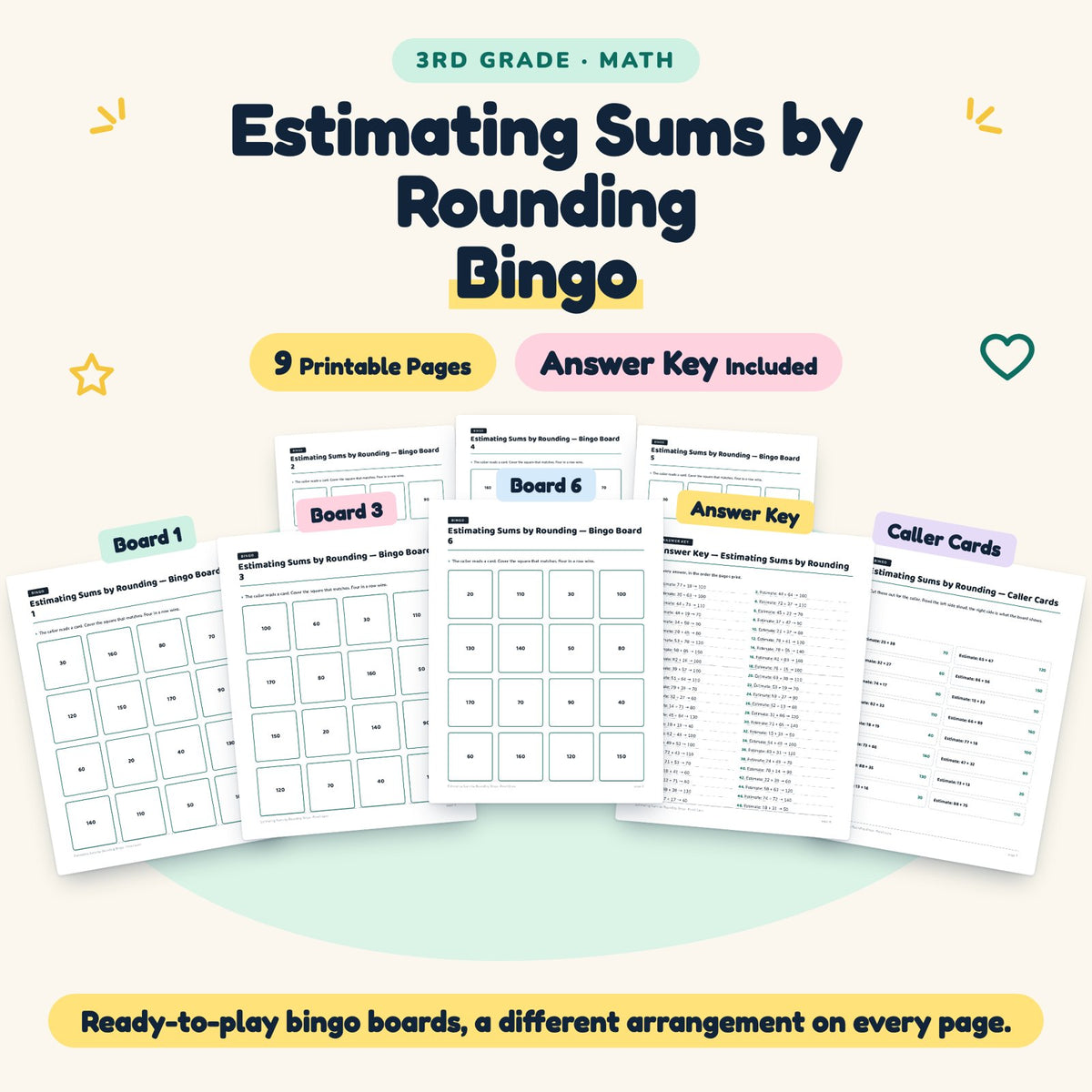 Estimating Sums by Rounding Bingo | 3rd Grade Math (9 Pages) — cover