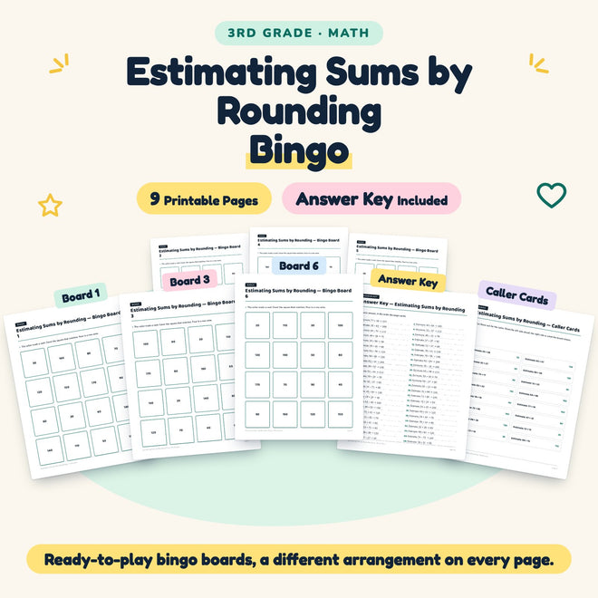 Estimating Sums by Rounding Bingo | 3rd Grade Math (9 Pages) — cover