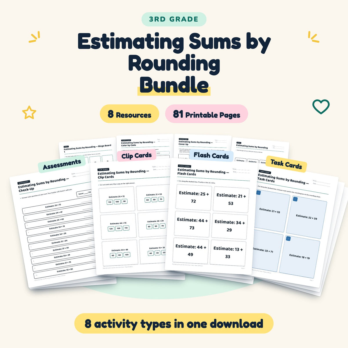 Estimating Sums by Rounding Bundle | 3rd Grade (8 Resources) — cover