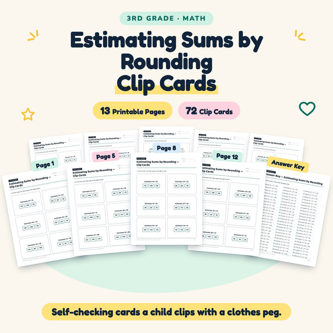 Estimating Sums by Rounding Clip Cards | 3rd Grade Math — cover