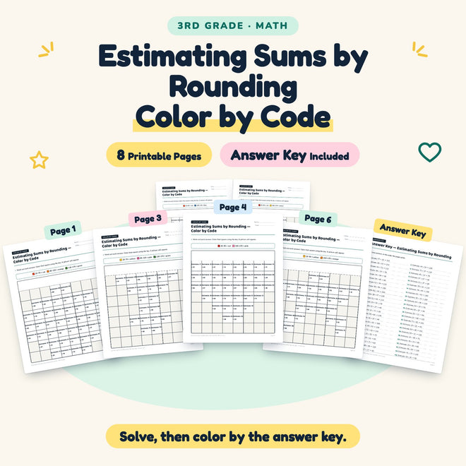 Estimating Sums by Rounding Color by Code | 3rd Grade Math — cover
